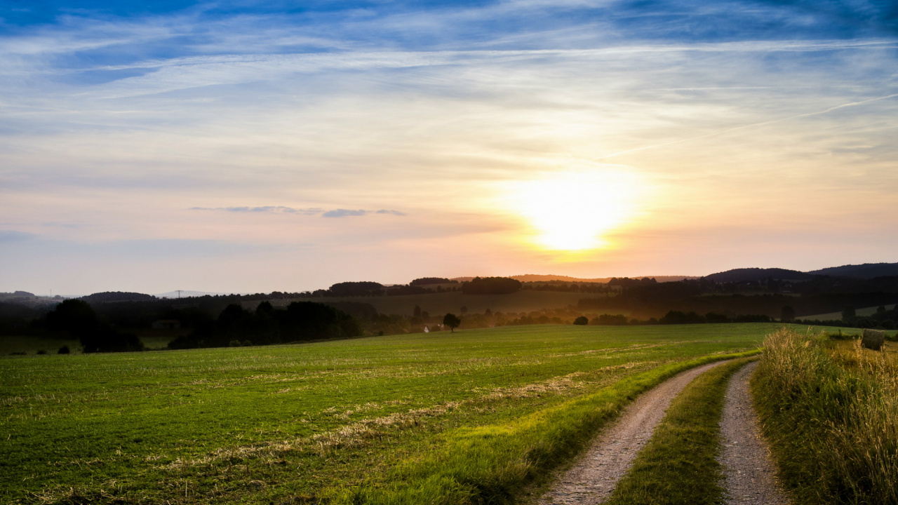 Tagsüber Grüne Wiese Unter Blauem Himmel. Wallpaper in 1280x720 Resolution