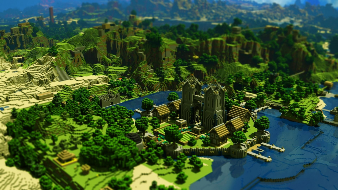 Minecraft, Biome, Vegetation, Urban Design, Aerial Photography. Wallpaper in 1366x768 Resolution
