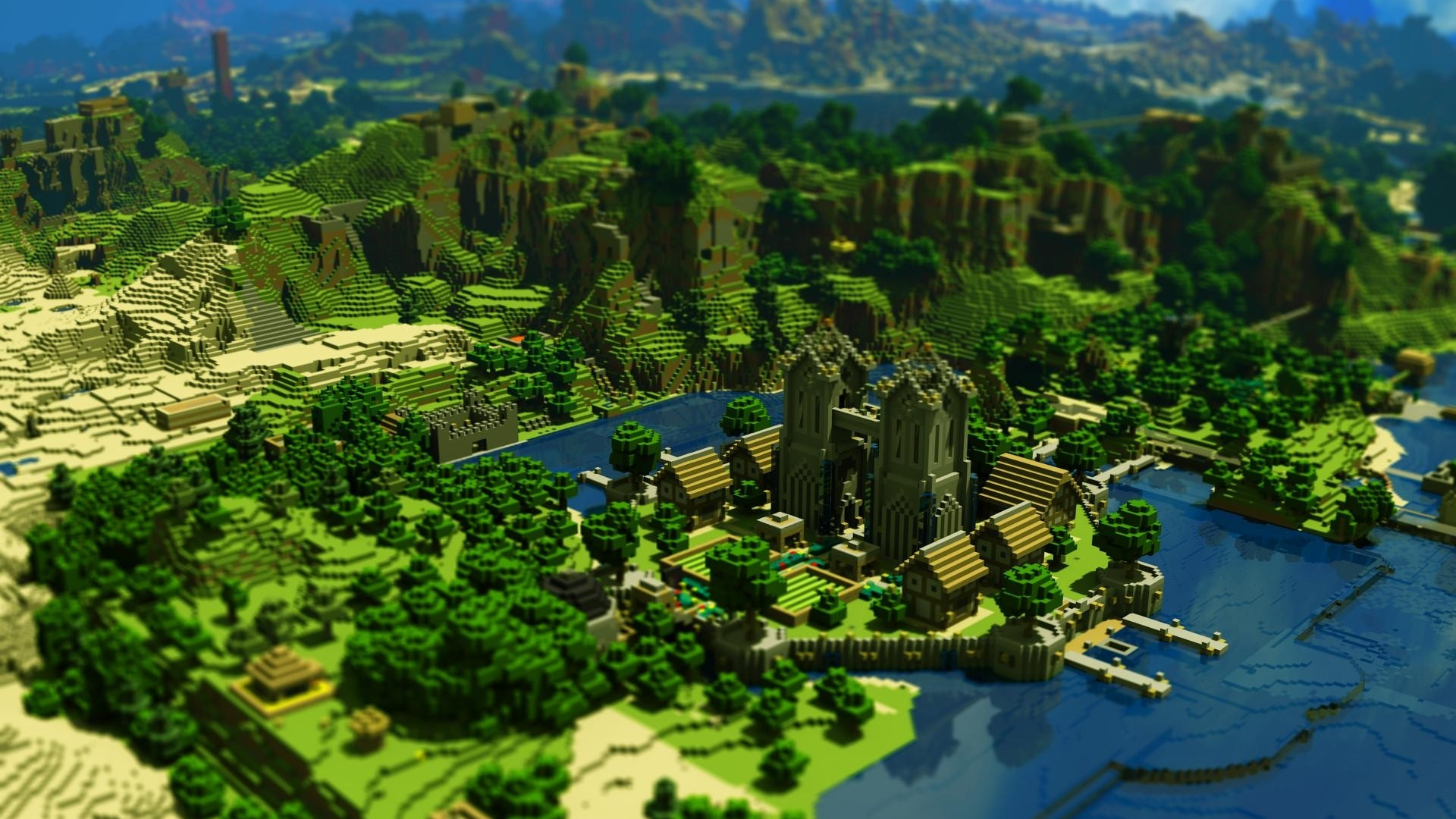 Minecraft, Biome, Vegetation, Städtebau, Luftaufnahme. Wallpaper in 1920x1080 Resolution