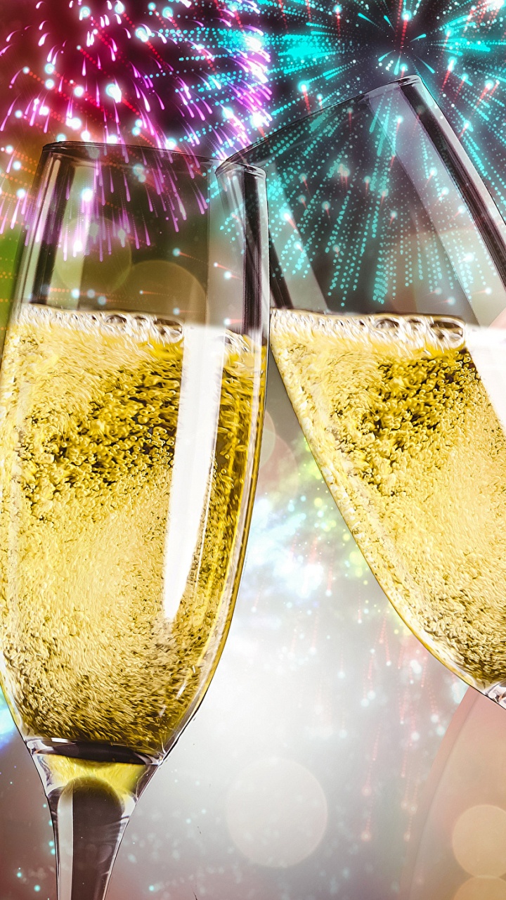 Champagne, New Year, Christmas Day, Fireworks, New Years Eve. Wallpaper in 720x1280 Resolution