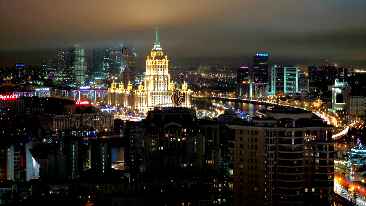 City Skyline During Night Time. Wallpaper in 1280x720 Resolution