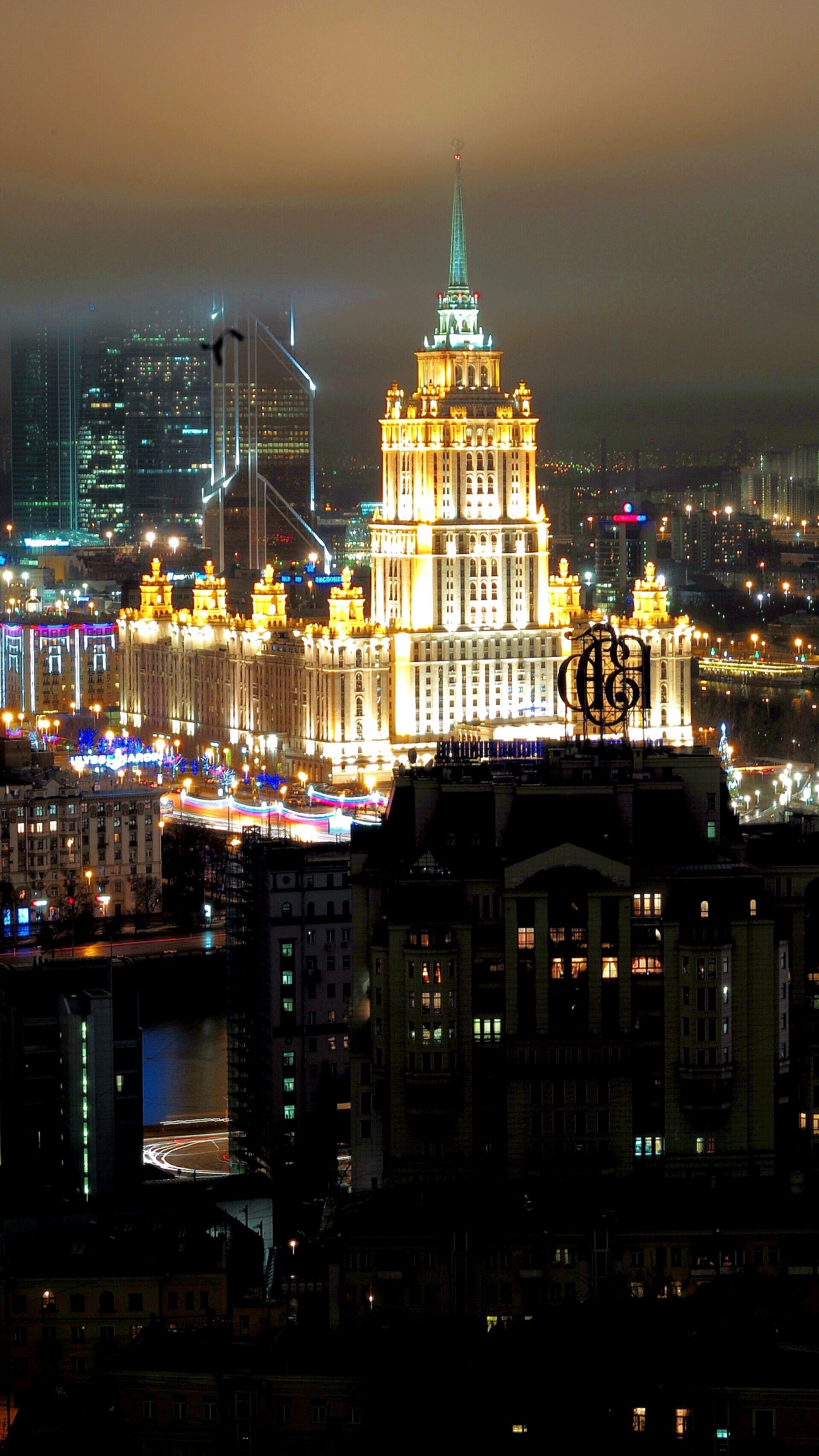 Skyline Der Stadt Bei Nacht Night. Wallpaper in 1440x2560 Resolution