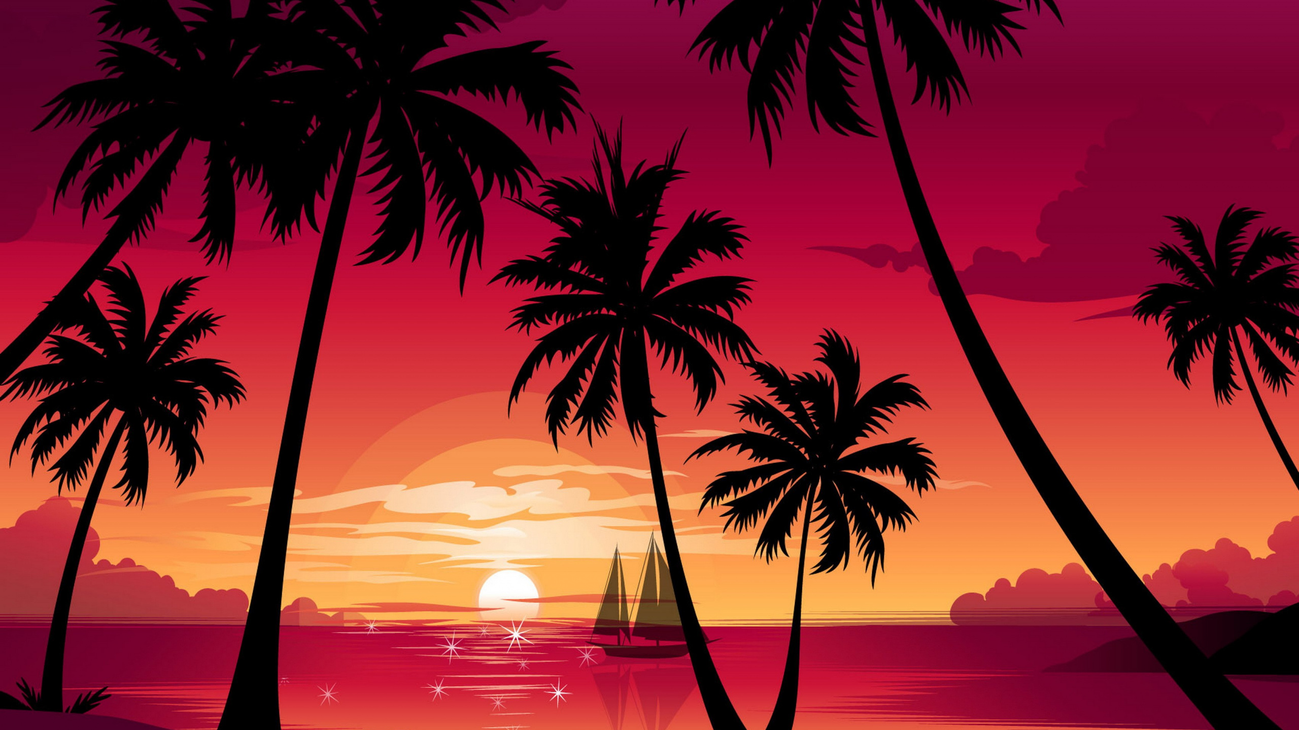 Silhouette of Palm Tree During Sunset. Wallpaper in 2560x1440 Resolution