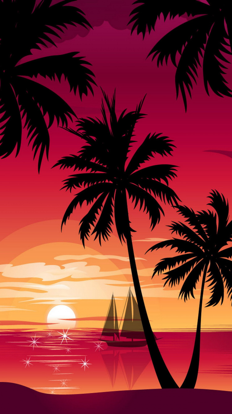 Silhouette de Palmier Pendant le Coucher du Soleil. Wallpaper in 750x1334 Resolution