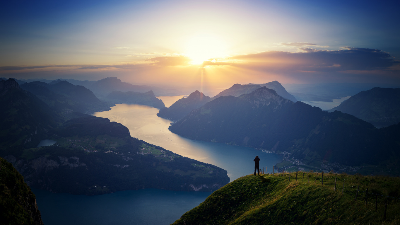 Alpes, Alemania, Naturaleza, Agua, Montaña. Wallpaper in 1366x768 Resolution
