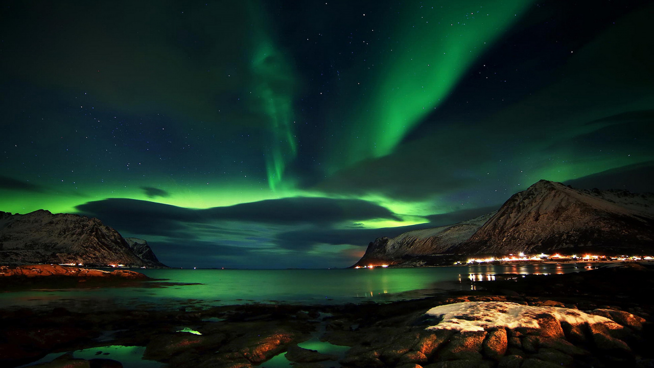 Les Îles Lofoten, Leknes, Aurora, Nature, Paysage Naturel. Wallpaper in 1280x720 Resolution