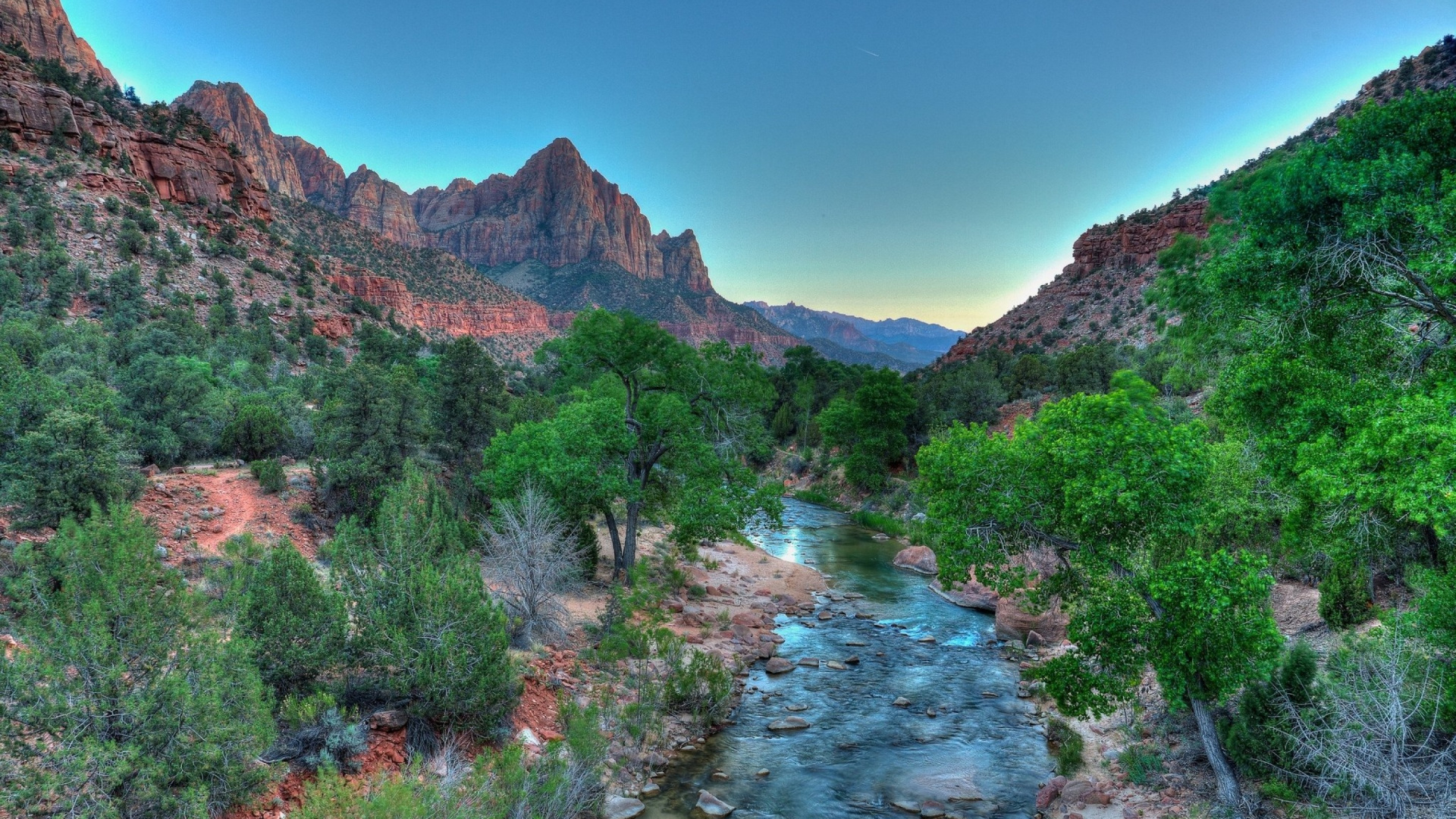 Arbres Verts Près de la Montagne Brune Sous Ciel Bleu Pendant la Journée. Wallpaper in 1920x1080 Resolution
