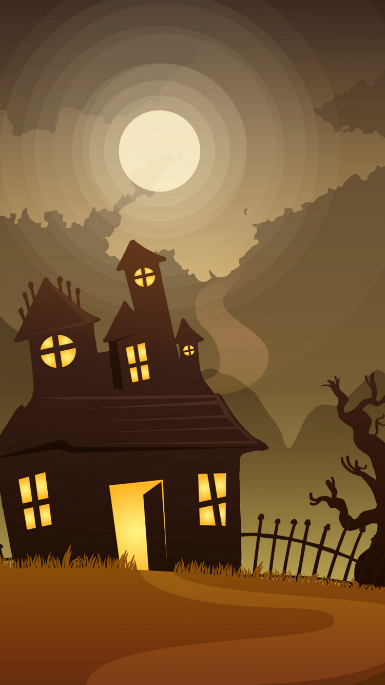 Illustration, Haunted House, Graphics, Design, Drawing. Wallpaper in 750x1334 Resolution