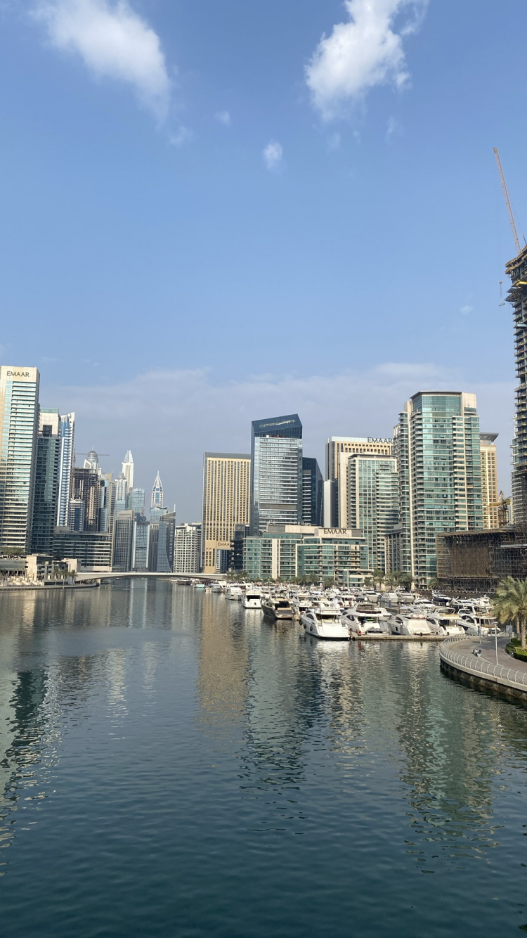 Dubai, Skyline, Body of Water, Tower Block, Daytime. Wallpaper in 750x1334 Resolution