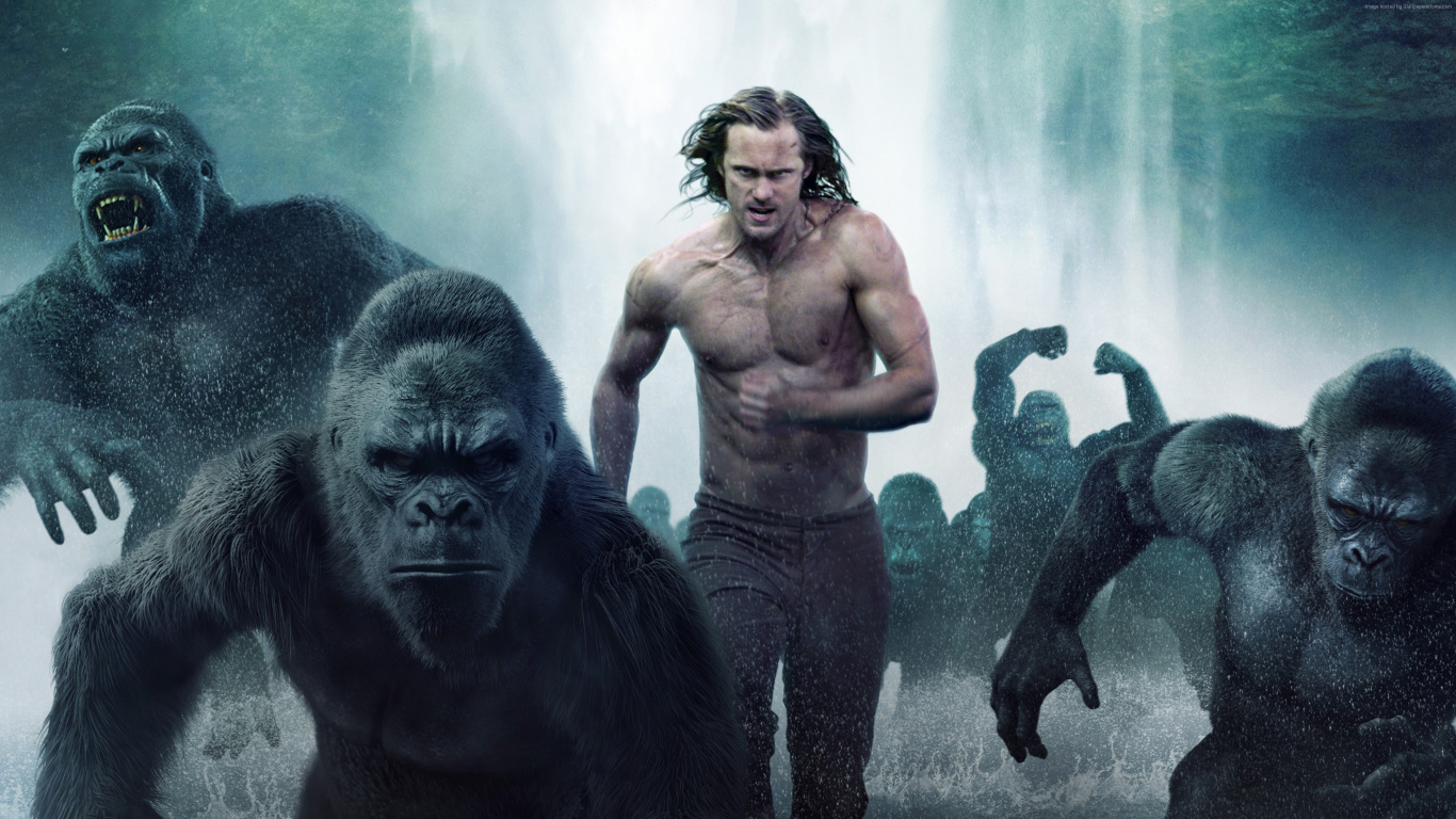 Topless Man and Gorilla in The Forest. Wallpaper in 1366x768 Resolution