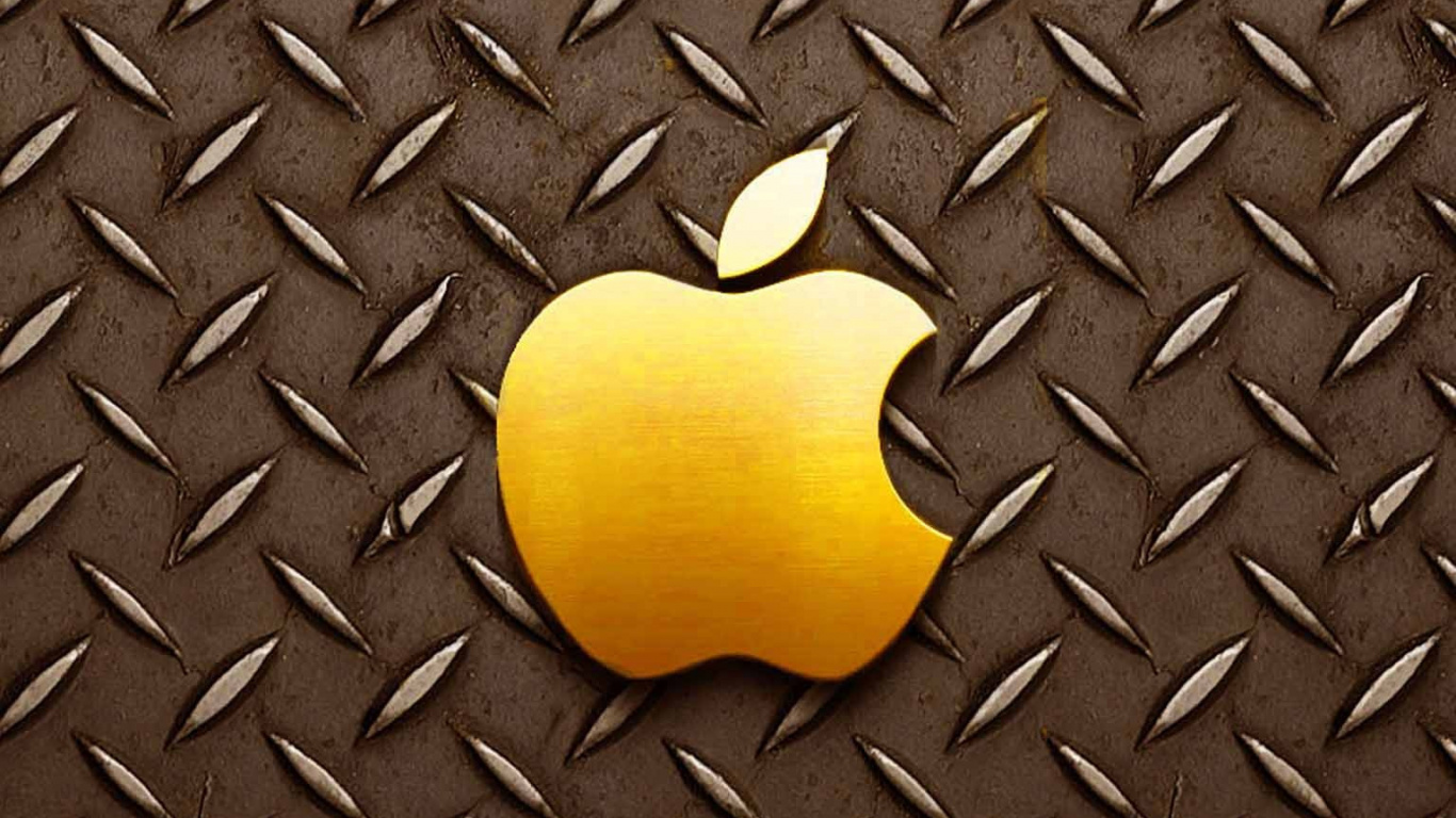 Apple, Amarillo, Patrón, Diseño, Metal. Wallpaper in 1366x768 Resolution