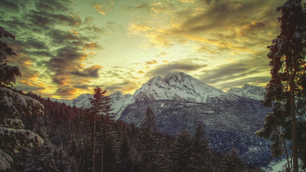 Snow Covered Mountain Under Cloudy Sky During Daytime. Wallpaper in 1280x720 Resolution