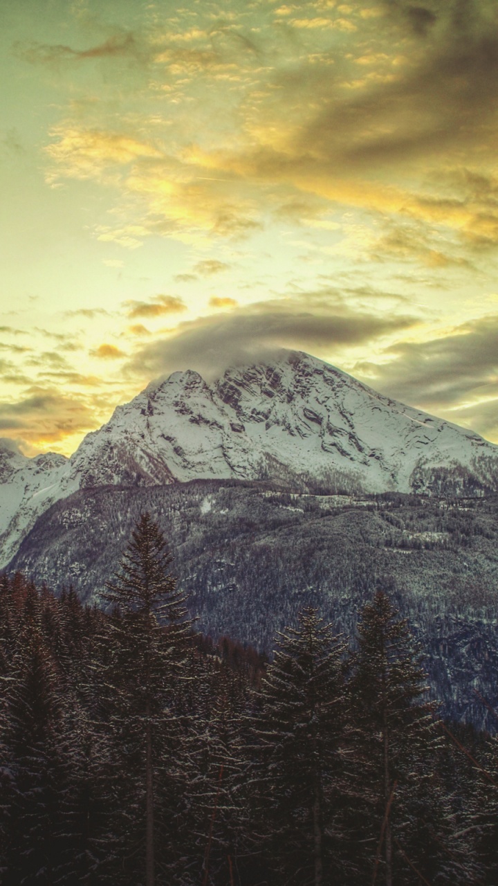 Snow Covered Mountain Under Cloudy Sky During Daytime. Wallpaper in 720x1280 Resolution