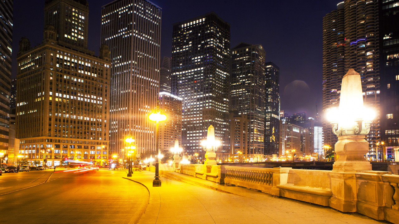 Bâtiments de la Ville Pendant la Nuit. Wallpaper in 1280x720 Resolution