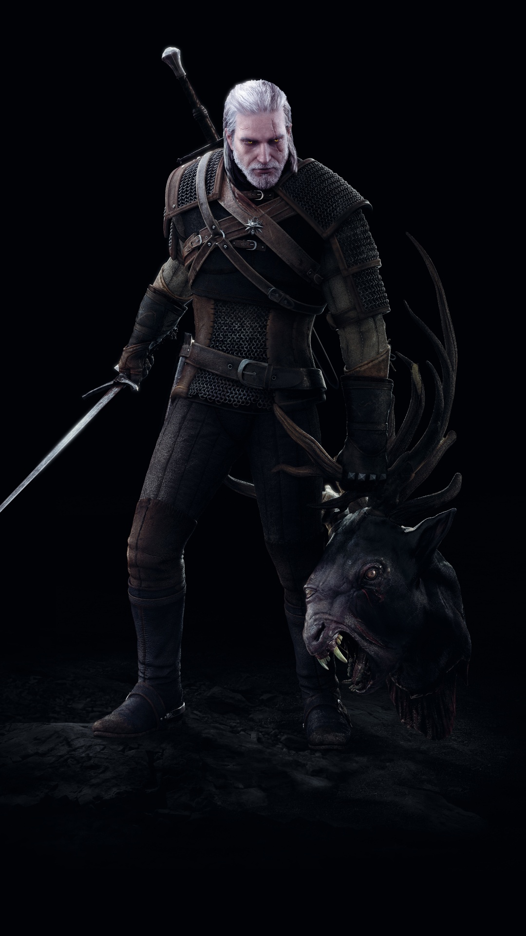 The Witcher 3 Wild Hunt, Geralt of Rivia, Darkness, Action Figure, Outerwear. Wallpaper in 1080x1920 Resolution