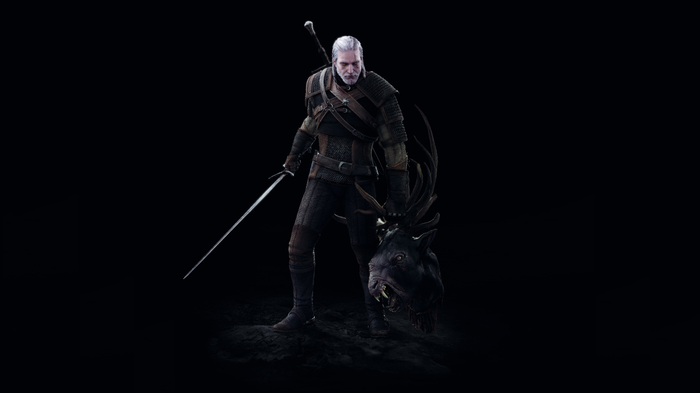 The Witcher 3 Wild Hunt, Geralt of Rivia, Darkness, Action Figure, Outerwear. Wallpaper in 1366x768 Resolution