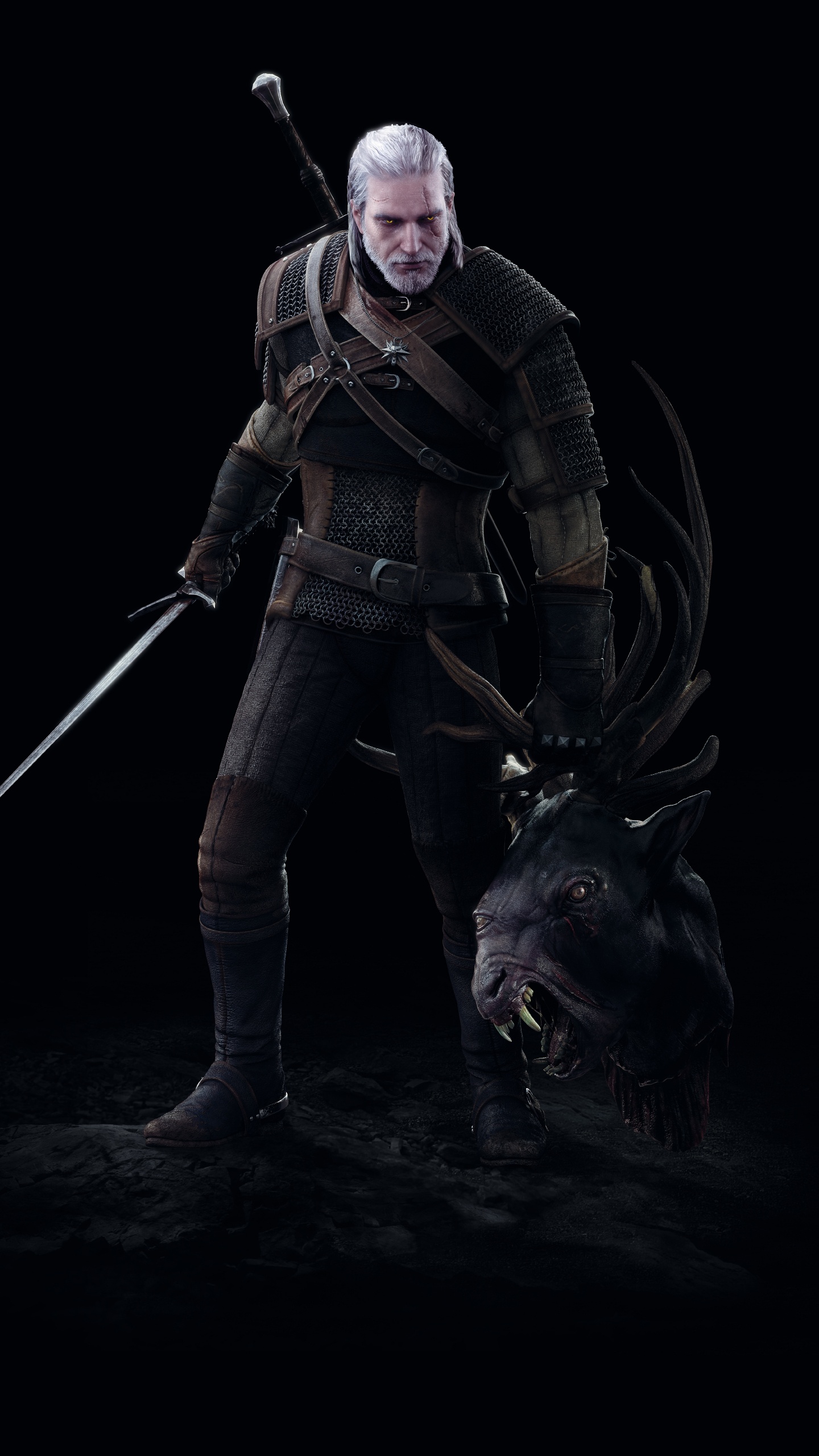 The Witcher 3 Wild Hunt, Geralt of Rivia, Darkness, Action Figure, Outerwear. Wallpaper in 1440x2560 Resolution