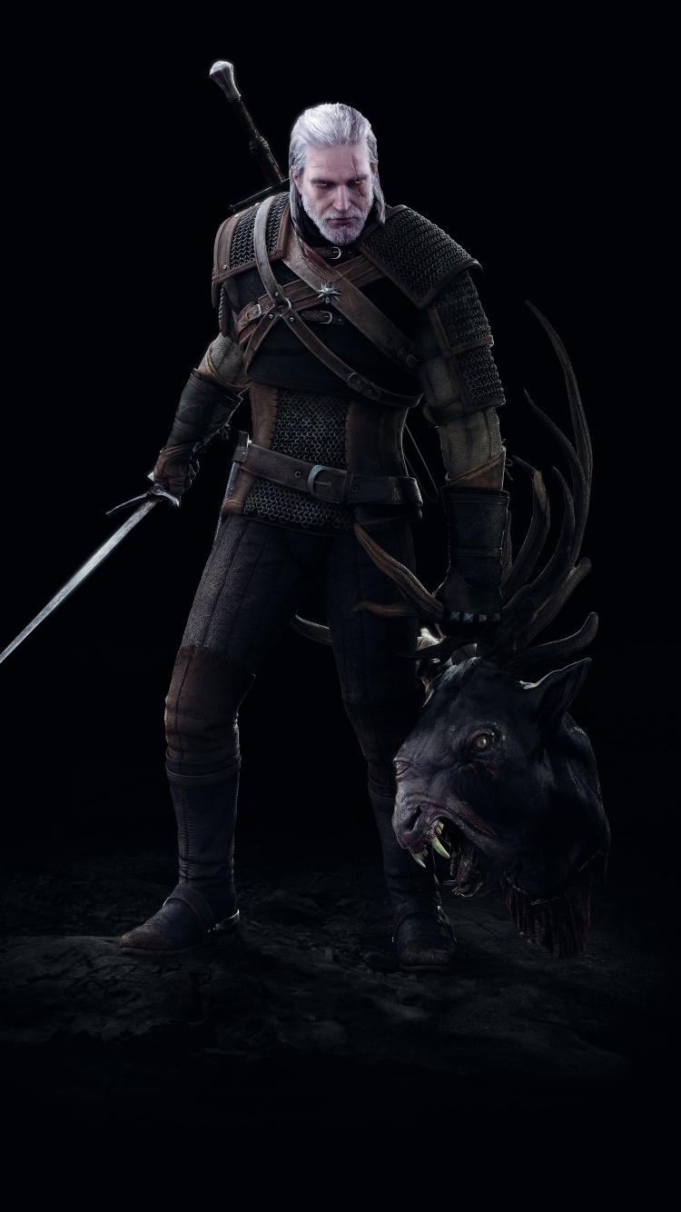 The Witcher 3 Wild Hunt, Geralt of Rivia, Darkness, Action Figure, Outerwear. Wallpaper in 750x1334 Resolution