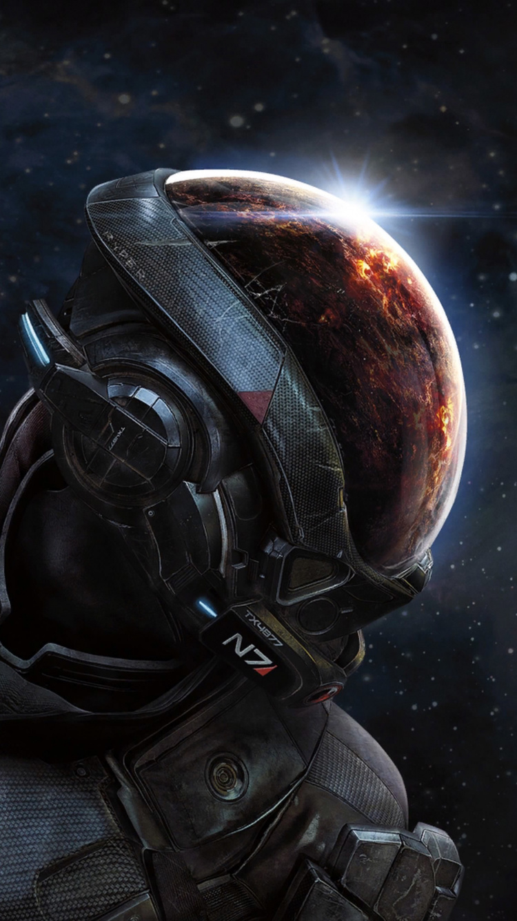 Andromeda-Helm Mit Masseneffekt, Mass Effect Andromeda, Legendäre Ausgabe Mit Masseneffekt, Bioware, Andromeda-Initiative. Wallpaper in 750x1334 Resolution