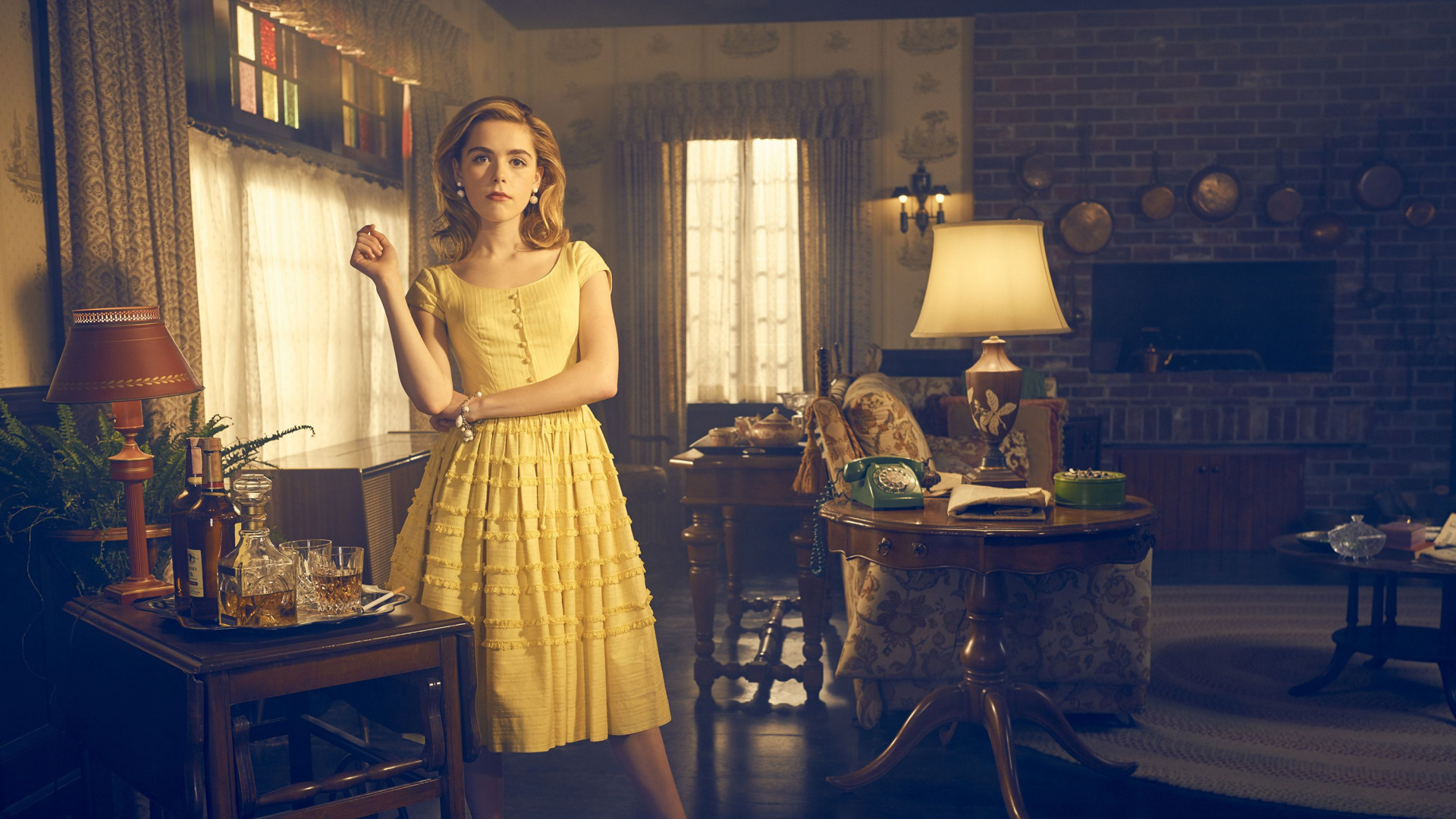 Woman in White Dress Standing Beside Brown Wooden Table. Wallpaper in 1920x1080 Resolution