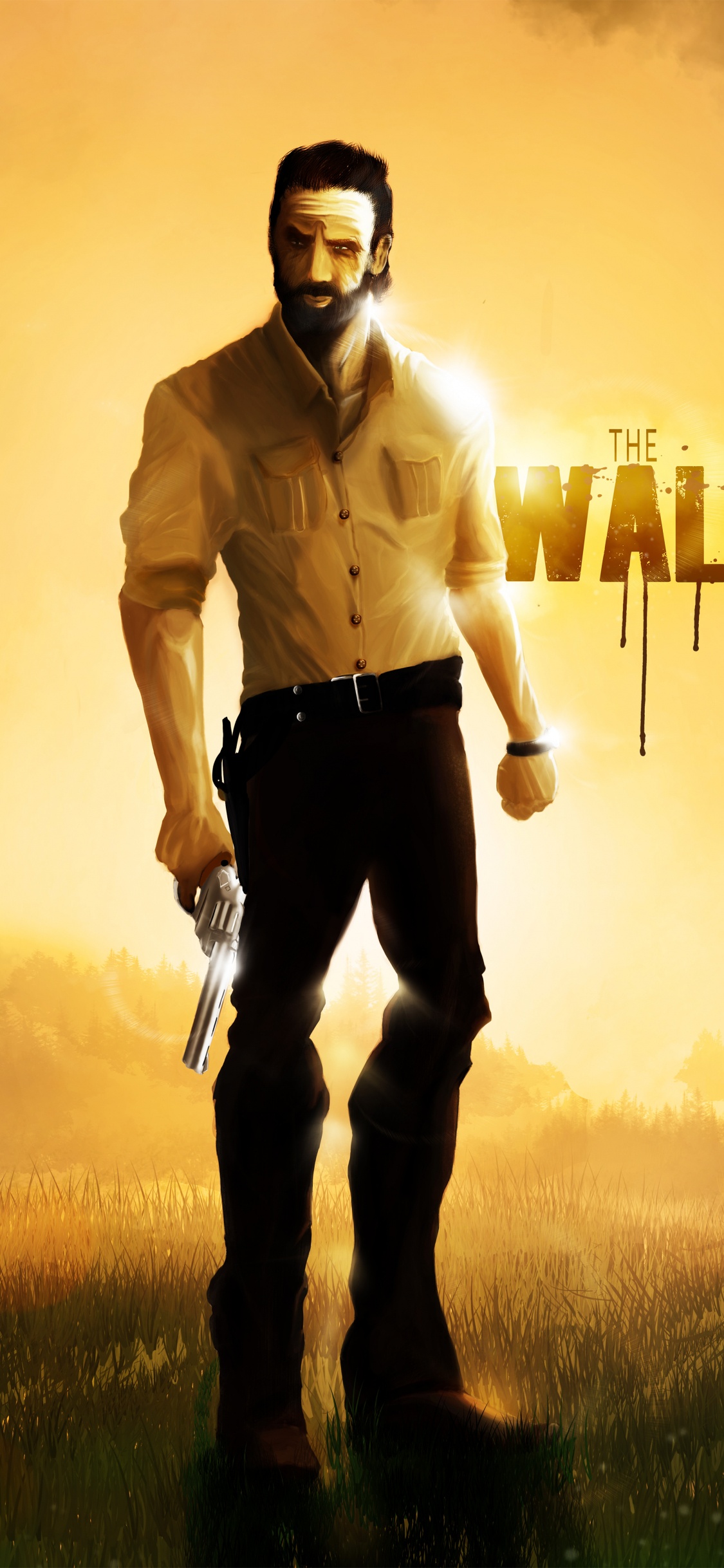 Mann im Weißen Anzug, Der Während Des Sonnenuntergangs Auf Einer Grünen Wiese Steht. Wallpaper in 1125x2436 Resolution