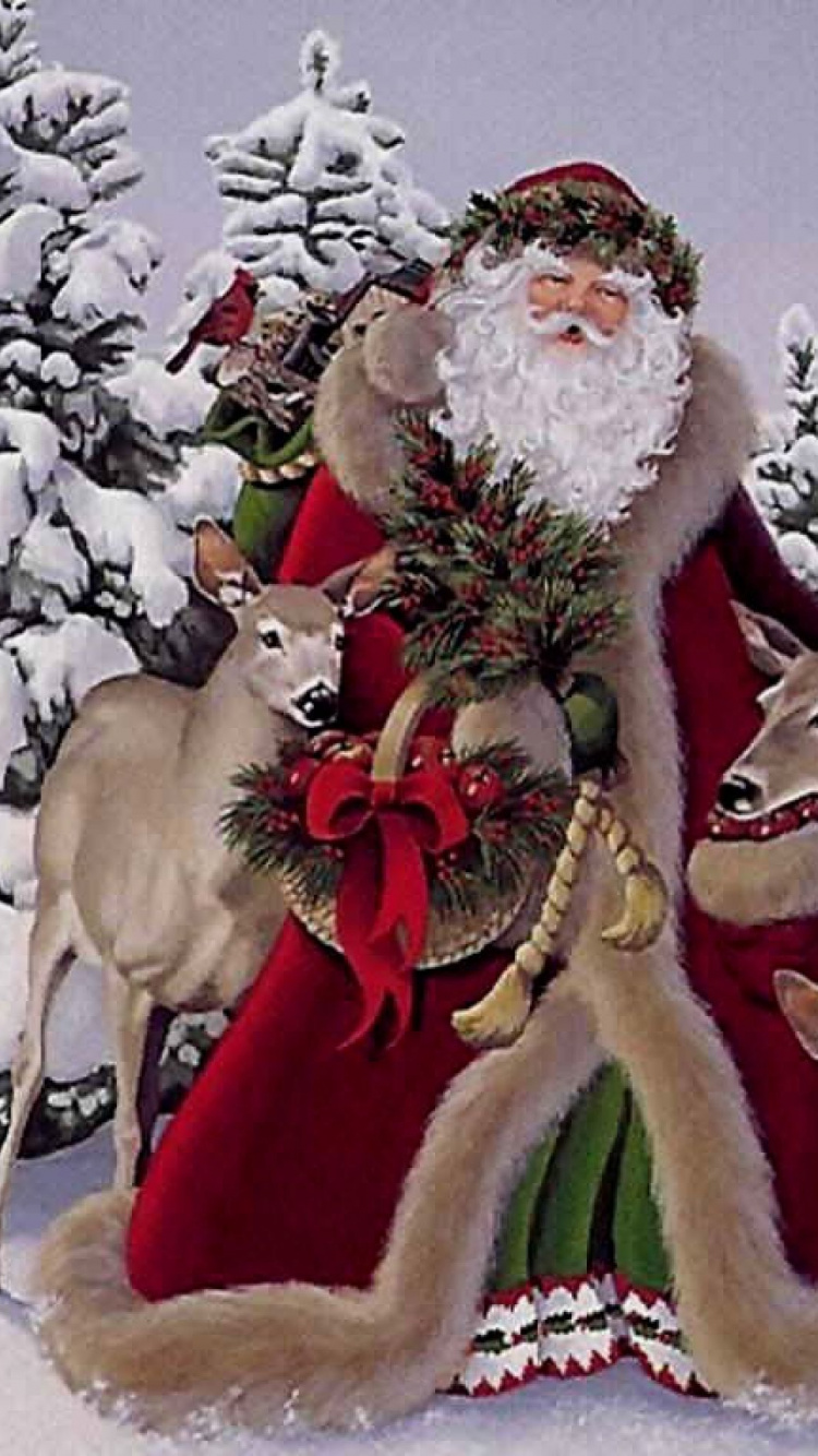 Le Jour De Noël, Santa Claus, Ded Moroz, Hiver, Neige. Wallpaper in 750x1334 Resolution