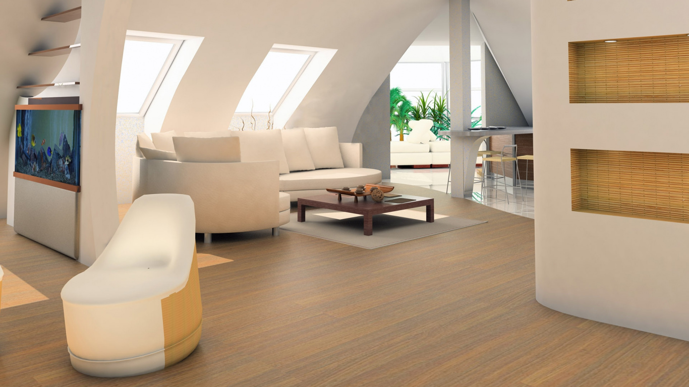 客厅, 现代建筑, 室内设计, 木地板, 地板 壁纸 1366x768 允许