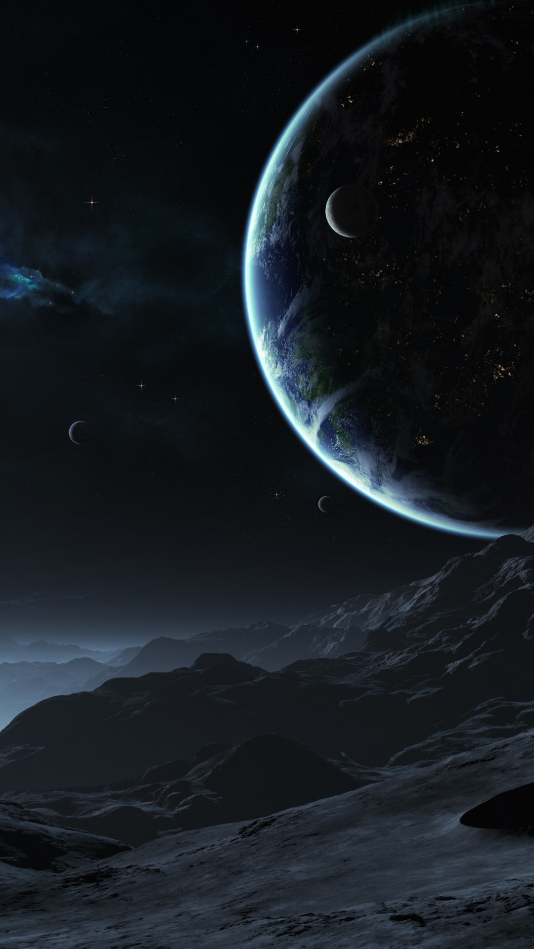 Snow Covered Mountain Under Full Moon. Wallpaper in 1080x1920 Resolution