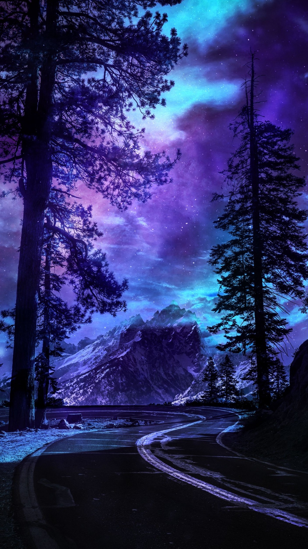 气氛, 紫色的, 性质, 自然景观, Evergreen 壁纸 1080x1920 允许