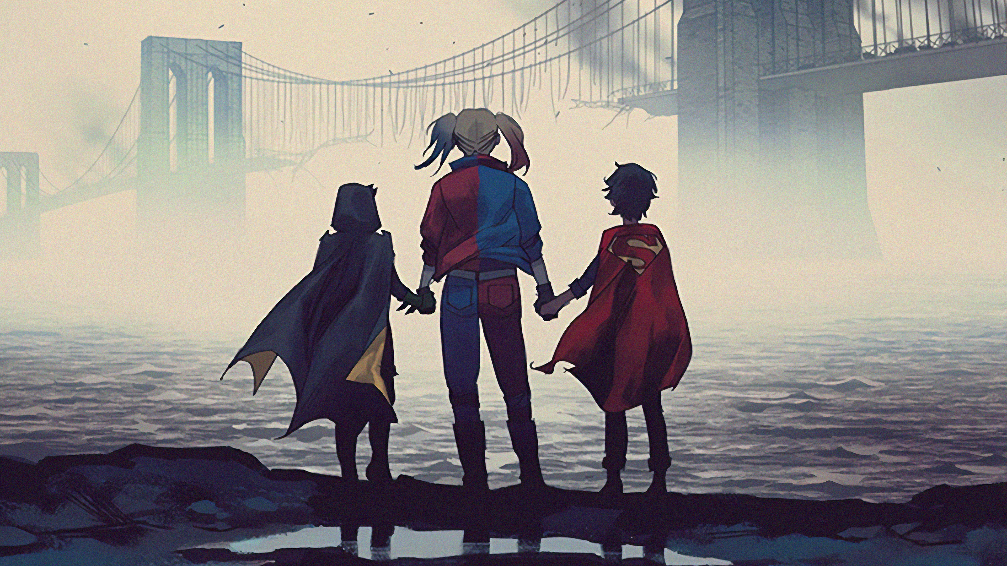 2 Personne en Manteau Rouge et Jaune Marchant Sur un Pont en Béton Gris Pendant la Journée. Wallpaper in 3840x2160 Resolution