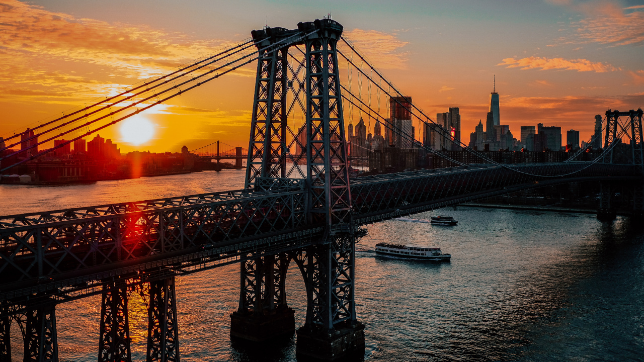 Bridge Over Water During Sunset. Wallpaper in 1280x720 Resolution