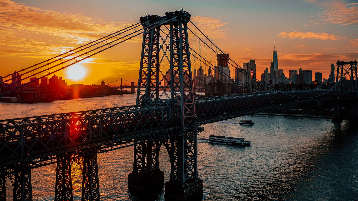 Bridge Over Water During Sunset. Wallpaper in 1366x768 Resolution