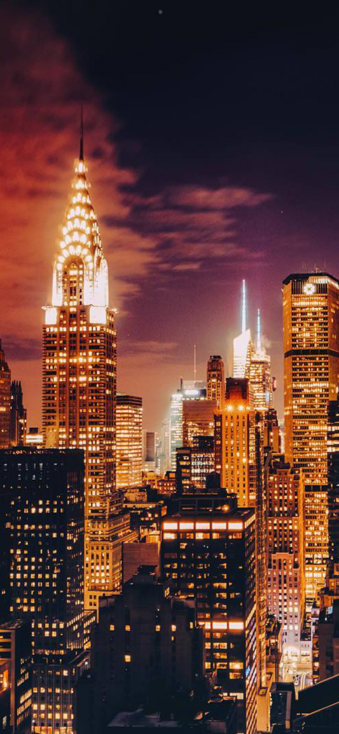 Skyline Der Stadt Bei Nacht Night. Wallpaper in 1125x2436 Resolution