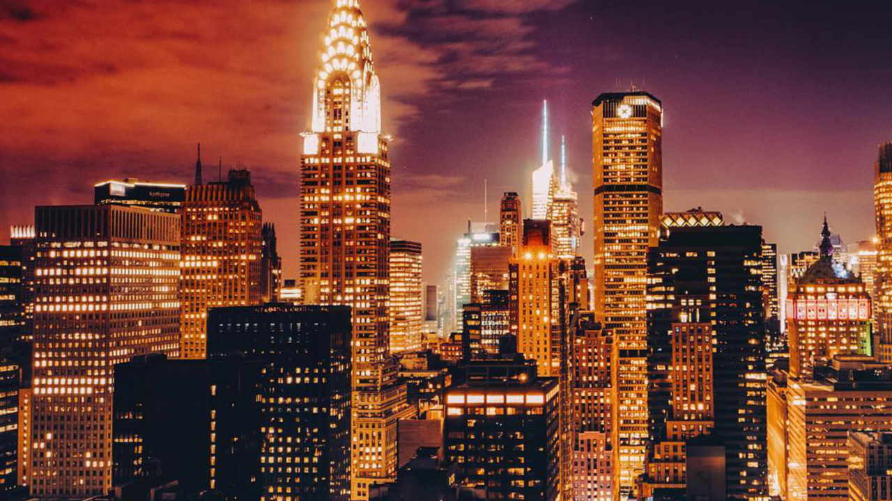 Skyline Der Stadt Bei Nacht Night. Wallpaper in 1280x720 Resolution