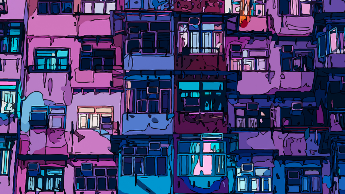 Building, Purple, Rectangle, Window, Urban Design. Wallpaper in 1366x768 Resolution