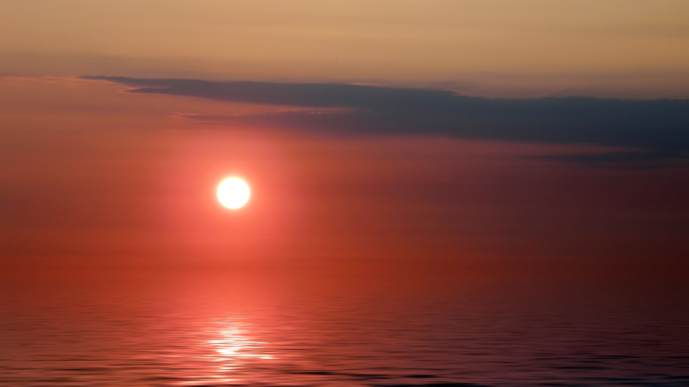 Puesta, Noche, Sol, Mar, Calma. Wallpaper in 1366x768 Resolution