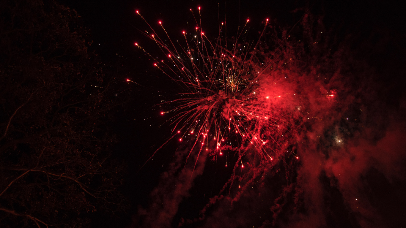 Fireworks, Firecracker, Red, Light, Night. Wallpaper in 1366x768 Resolution