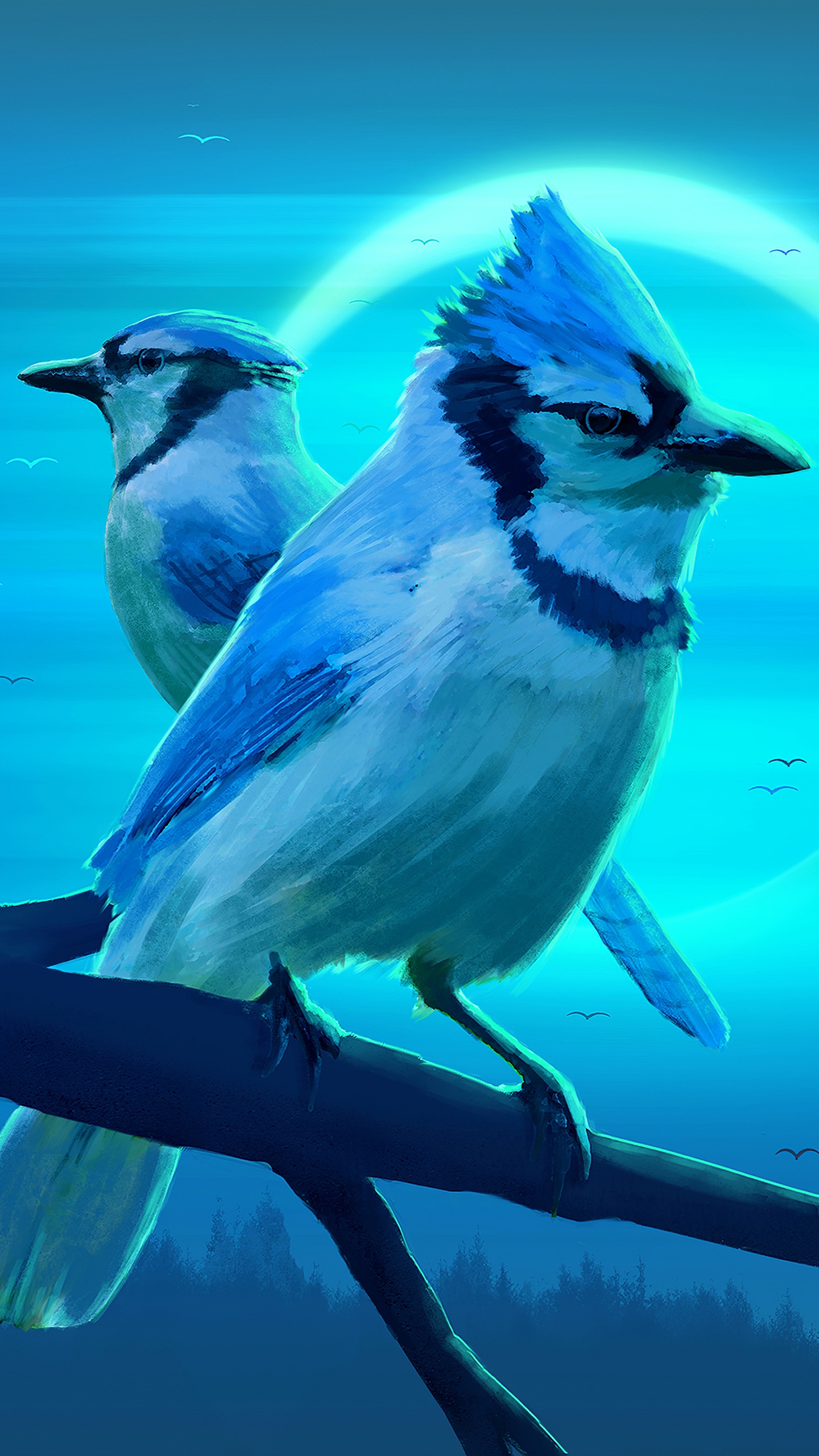 Oiseau Bleu et Blanc Sur Une Branche D'arbre Marron. Wallpaper in 1440x2560 Resolution