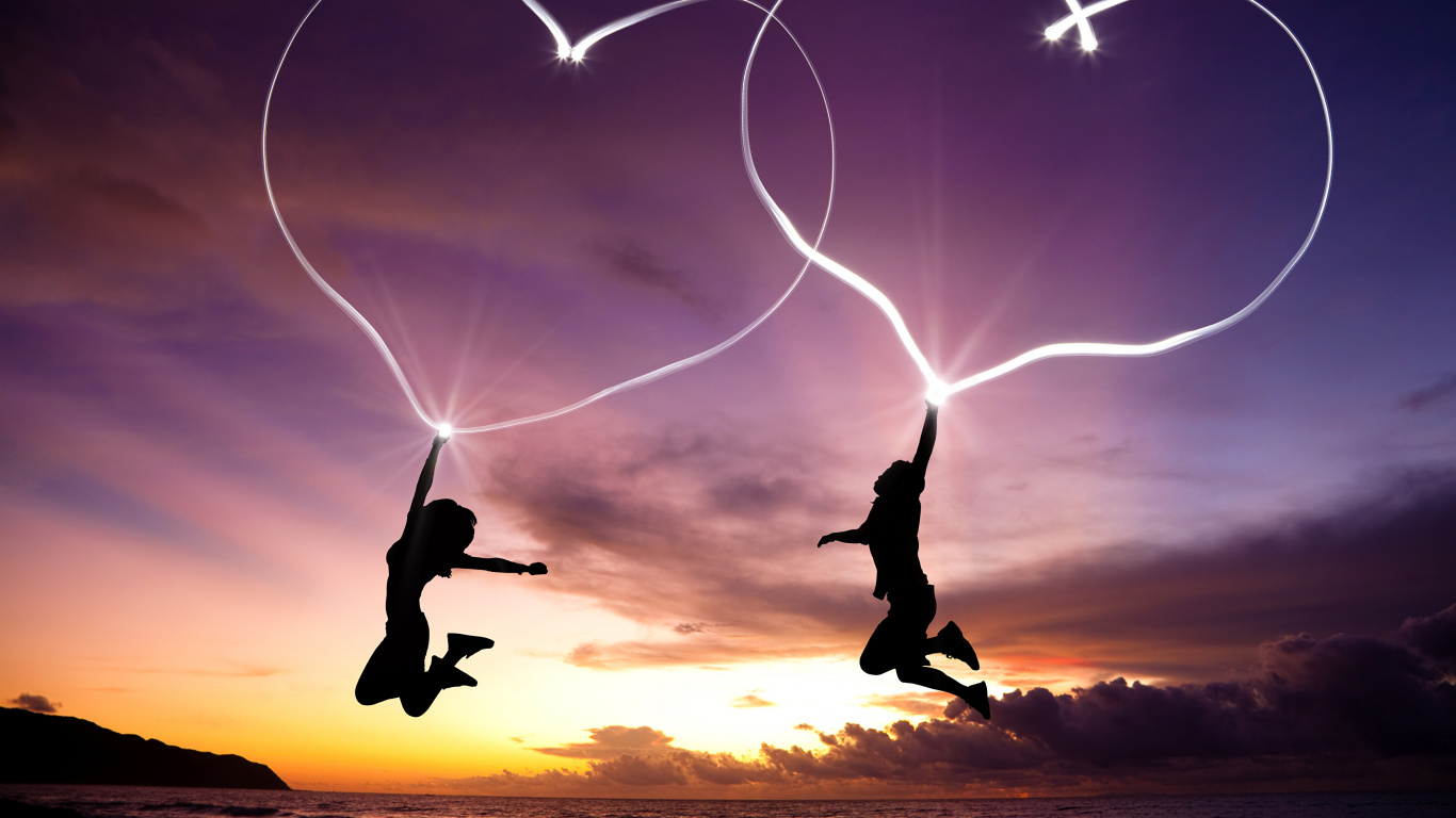 Cœur, Amour, Atmosphère, Soir, Lumière. Wallpaper in 1366x768 Resolution