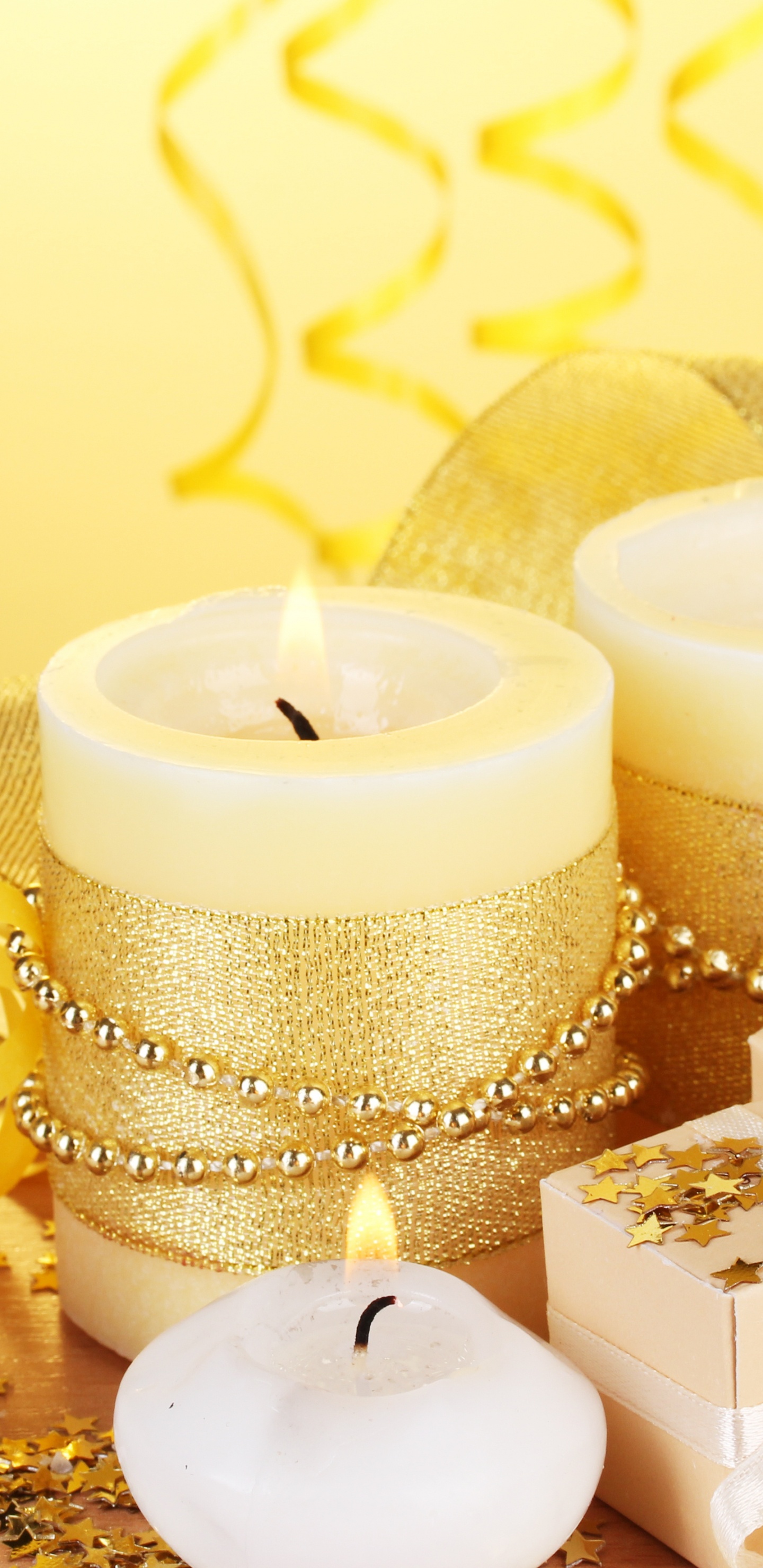 Amarillo, Cera, Aniversario, Decoración de la Navidad, Boda. Wallpaper in 1440x2960 Resolution
