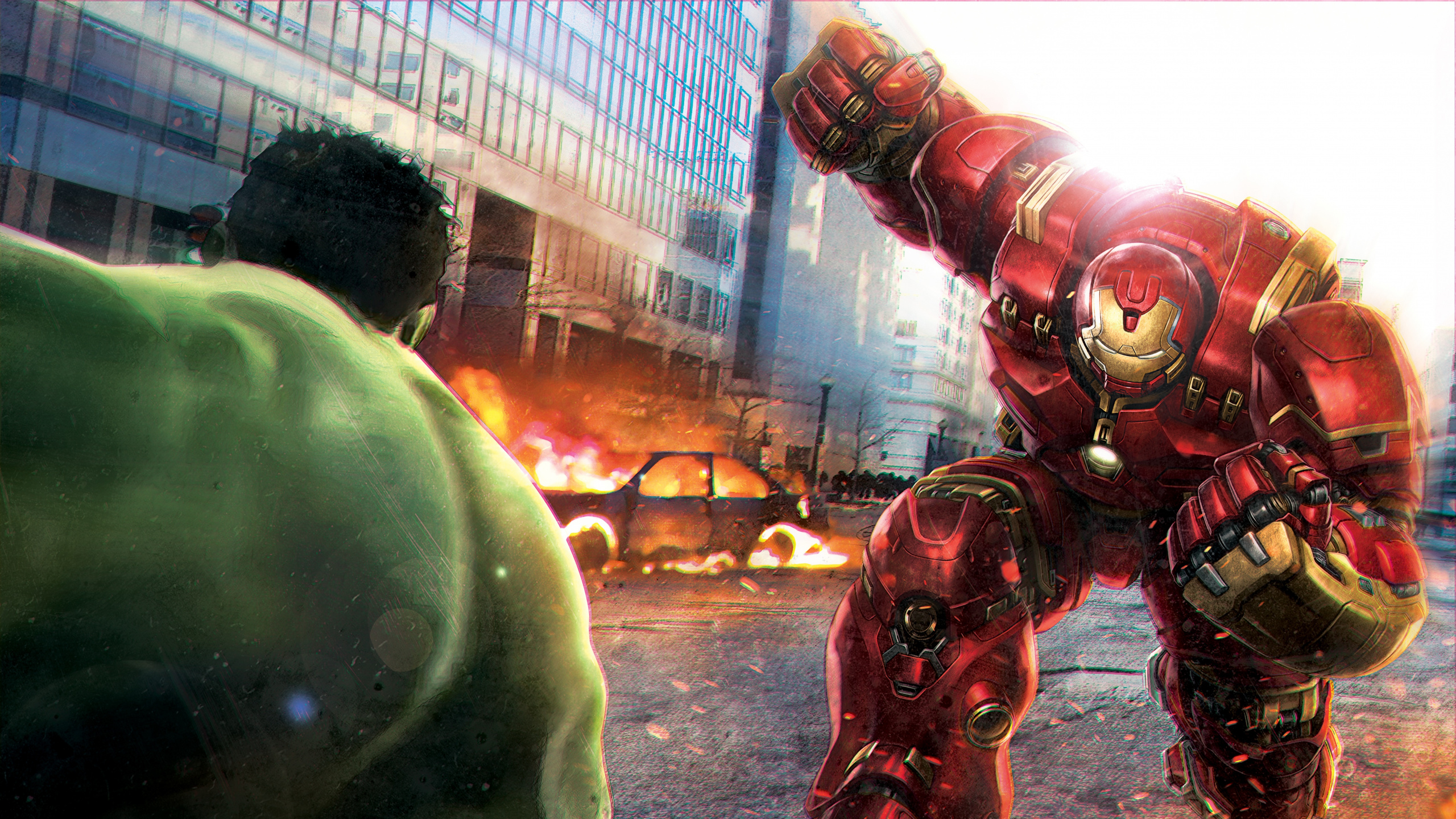 Green and Red Robot Painting. Wallpaper in 2560x1440 Resolution
