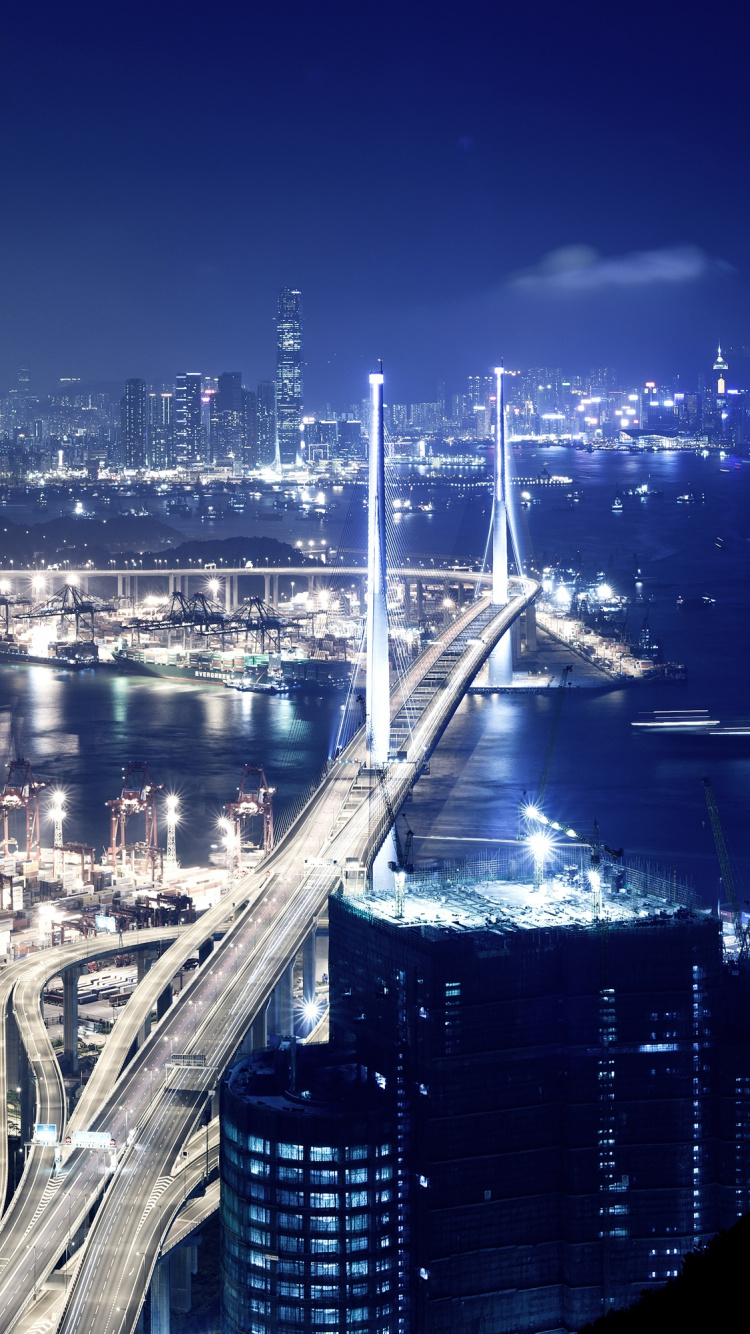 Skyline Der Stadt Bei Nacht Night. Wallpaper in 750x1334 Resolution