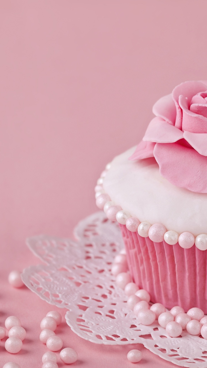 Pink Rose on Pink Cupcake. Wallpaper in 720x1280 Resolution