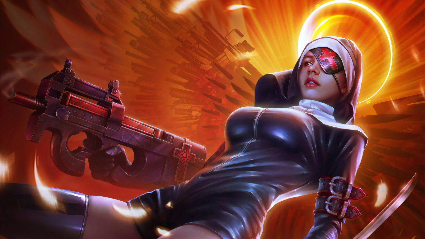 Femme en Blouson de Cuir Noir Tenant un Fusil. Wallpaper in 1366x768 Resolution