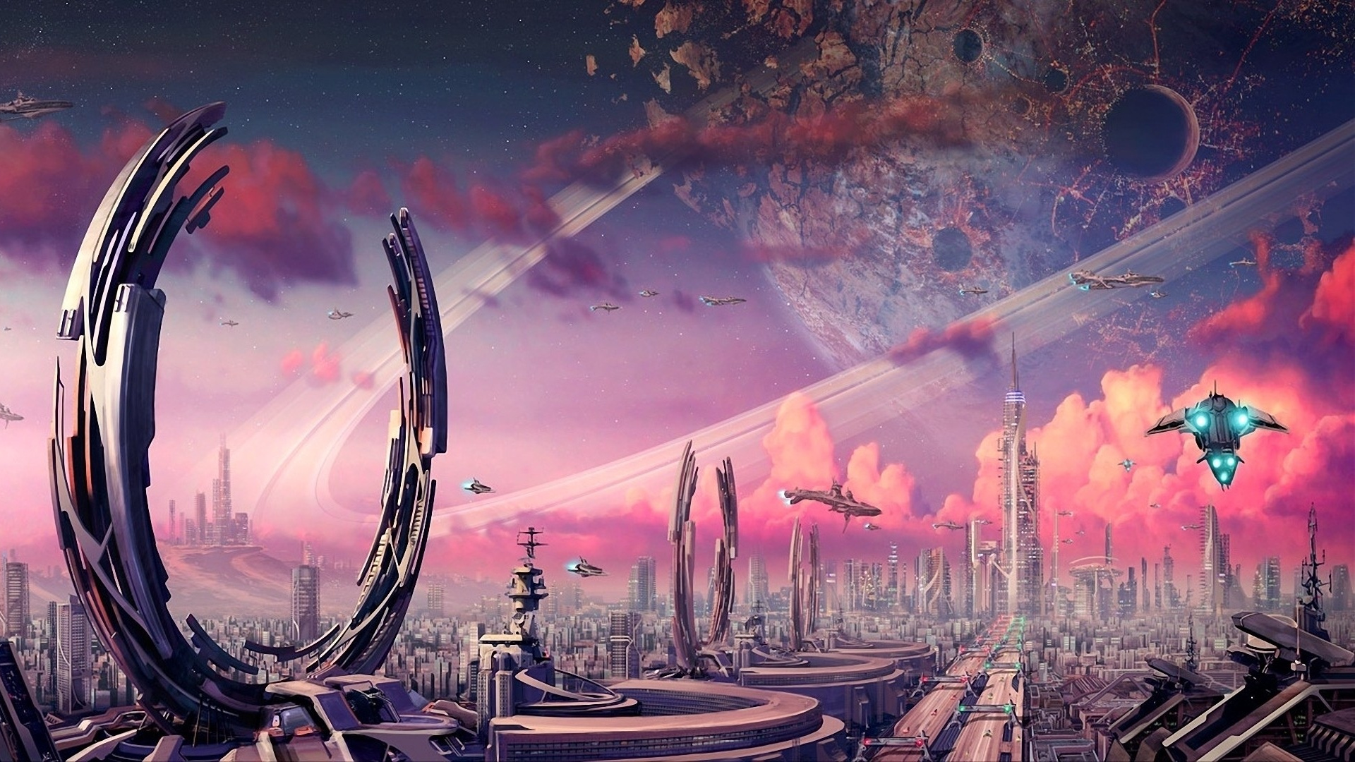 Horizonte de la Ciudad Con Luces Encendidas Durante la Noche. Wallpaper in 1920x1080 Resolution