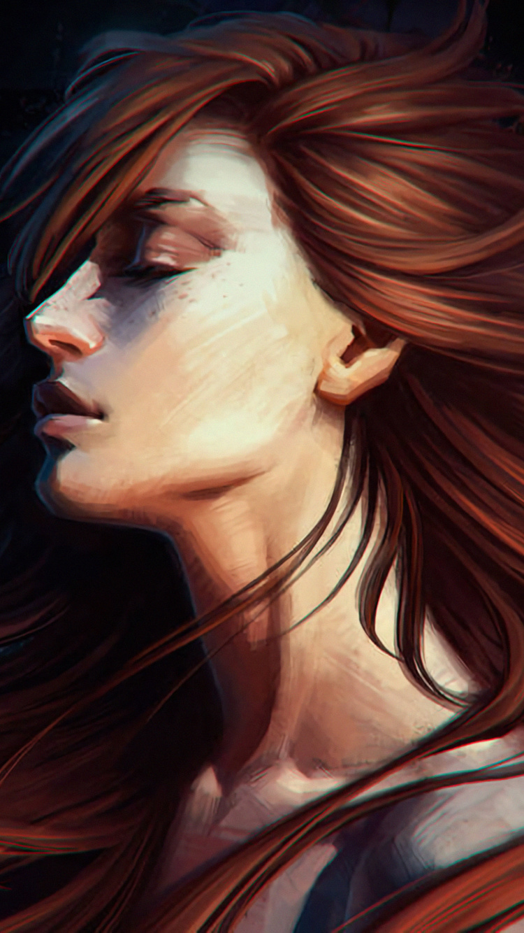Woman With Brown Hair and Black Eyes. Wallpaper in 750x1334 Resolution