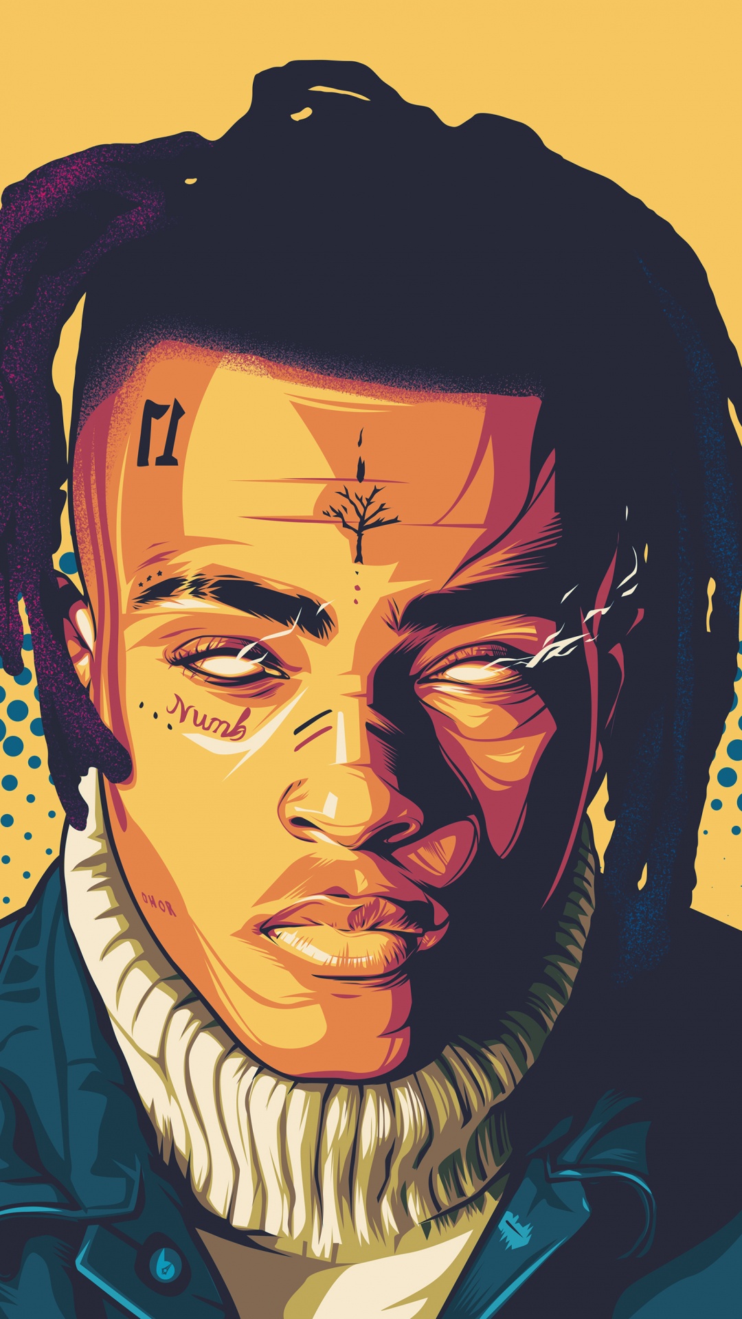 XXXTentacion, Drawing, Face, Illustration, Forehead. Wallpaper in 1080x1920 Resolution