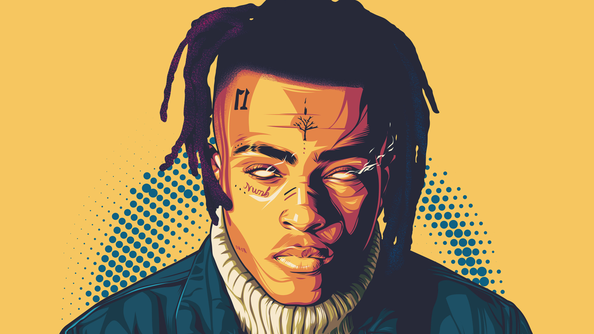 XXXTentacion, Dibujo, Ilustración, Entrecejo, Cabeza. Wallpaper in 1920x1080 Resolution