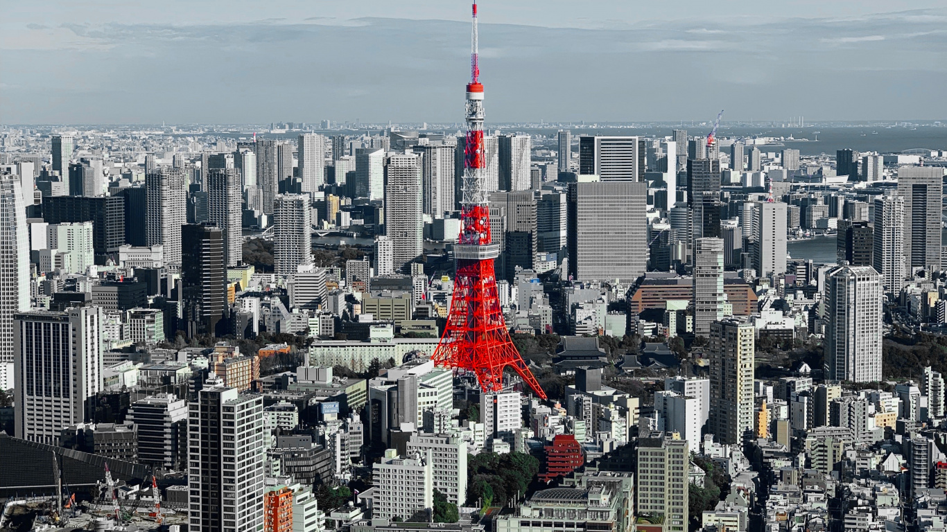 Tokyo, Wolkenkratzer, Stadtgebiet, Tageszeit, Gebäude. Wallpaper in 1366x768 Resolution