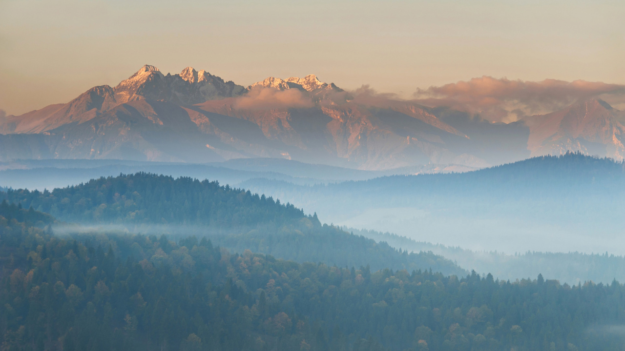 山脉, 雾, 多山的地貌, 早上, 黎明 壁纸 1280x720 允许